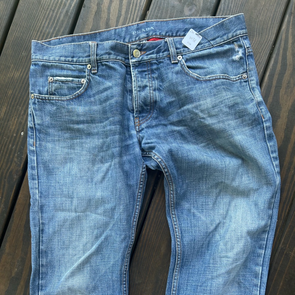 Prada Men's Washed Blue Straight Jeans